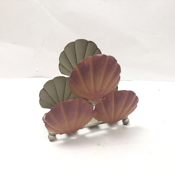 Napkin Letter Holder Shell Pink White Ball Footed Metal Regency Vintage Classic - Picture 5 of 6